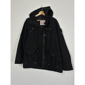 Levi's Jacket Mens Medium Black Canvas Hooded Parka Quilted Lined Utility Winter